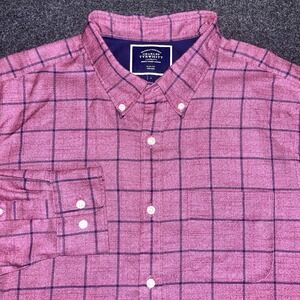 Charles Tyrwhitt‎ Maroon Window Pane Check Long Sleeve Shirt Slim Fit Mens L